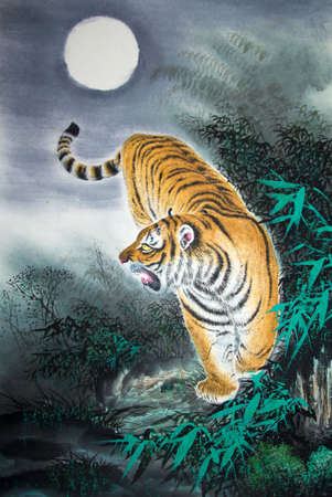 Chinese traditional painting of tigerの写真素材