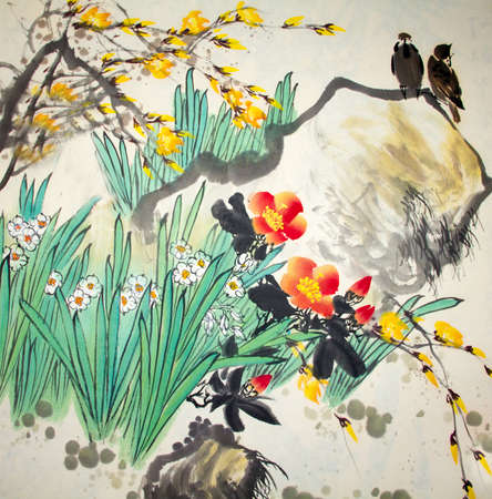 Chinese traditional painting of birdsの写真素材