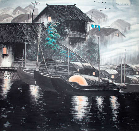 Chinese traditional painting of water houseの写真素材
