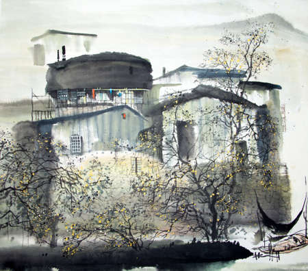 Chinese traditional painting of water houseの写真素材