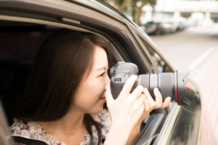 asian girl in car