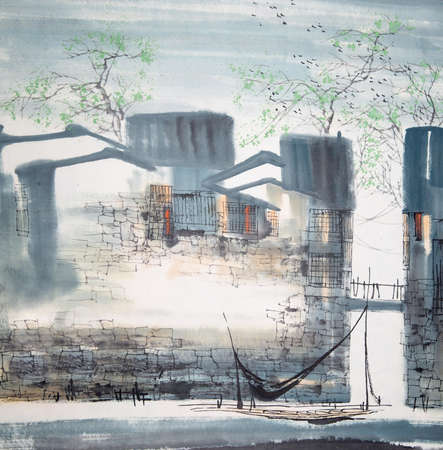 Chinese painting of a buildingの写真素材