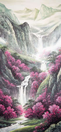 Paintings of a waterfallの写真素材