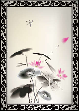 Chinese painting of lotus flowersのイラスト素材