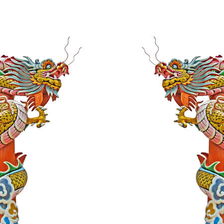 Chinese dragon statue on white backgroundの写真素材