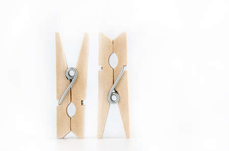 Wooden clothespins isolate on white background.の写真素材