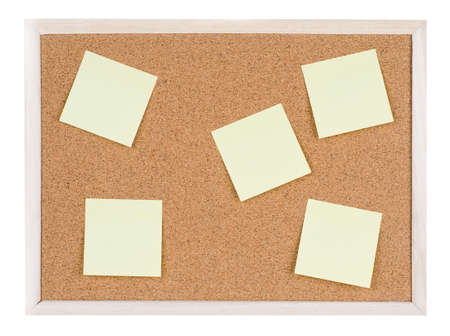 Blank stick notes on bulletin board texture or background, cork board, used for background.の写真素材