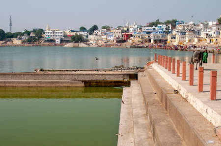 Pushkar Lake or Pushkar Sarovar is a sacred lake of the Hindus is located in the town of Pushkar in Ajmer district of the Rajasthan state of western Indiaのeditorial素材