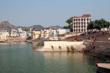 Pushkar Lake or Pushkar Sarovar is a sacred lake of the Hindus is located in the town of Pushkar in Ajmer district of the Rajasthan state of western Indiaのeditorial素材