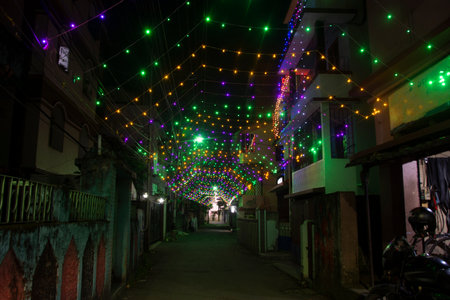 led light decoration in kolkata for diwali celebrationの写真素材