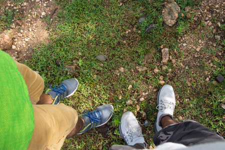 footsteps of hiker in forestの写真素材