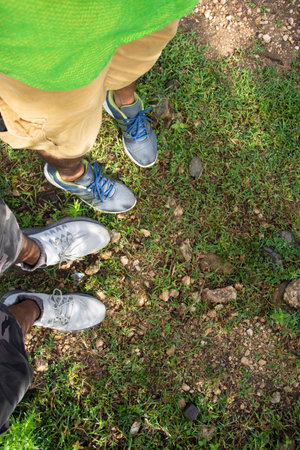 footsteps of hiker in forestの写真素材