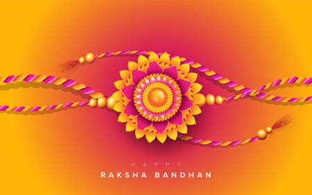 Happy Raksha Bandhan Hindi Text Typography with creative Rakhi Illustrationのイラスト素材