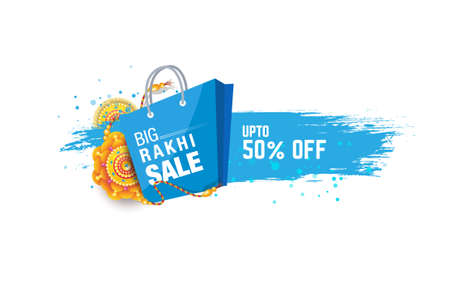 Rakhi Big Sale Banner Design Template with Shopping Bag Illustrationのイラスト素材