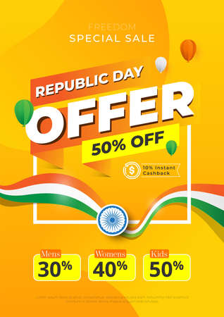 Indian Republic Day Offer Poster Design Template with 50% Discount Tagのイラスト素材