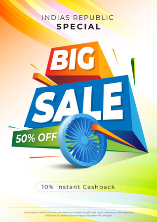 Indian Republic Day Big Sale Poster Design Layout Templateのイラスト素材