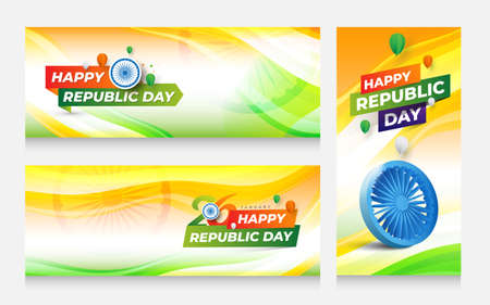 Happy Indian Republic Day Banner Design Template Setのイラスト素材