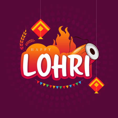 Happy Lohri Festival Greeting Background Design Template Vector Illustrationのイラスト素材