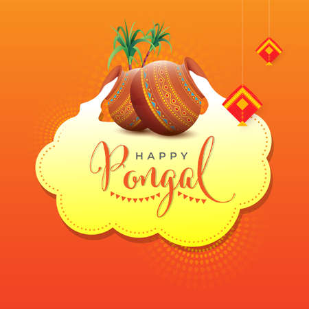 Happy Pongal Festival Greeting Background Template Design Vector Illustrationのイラスト素材