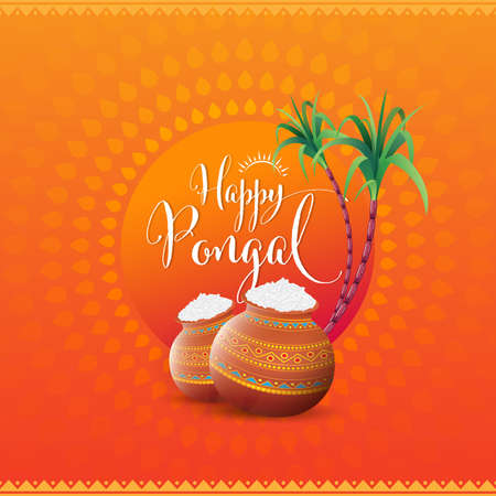 Happy Pongal Festival Greeting Background Template Design Vector Illustrationのイラスト素材