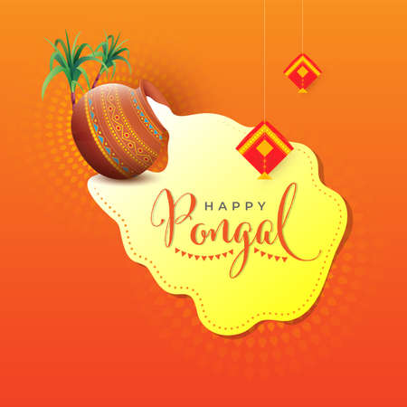 Happy Pongal Festival Greeting Background Template Design Vector Illustrationのイラスト素材