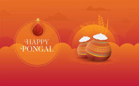 Happy Pongal Festival Background Design Templateのイラスト素材