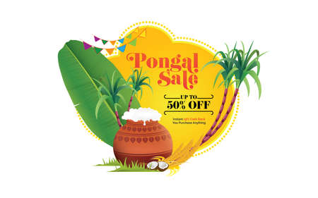 Pongal Festival Offer, Sale Template with 50% Discount Tagのイラスト素材