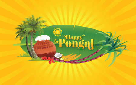 Happy Pongal Festival Background Design Templateのイラスト素材