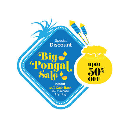 Pongal Festival Offer, Sale Sticker Template with 50% Discount Tagのイラスト素材