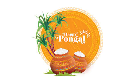 Happy Pongal Festival Background Template Design Vector Illustrationのイラスト素材