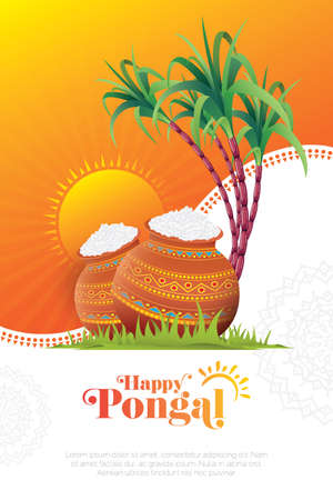 Happy Pongal Festival Greeting Background Design Templateのイラスト素材