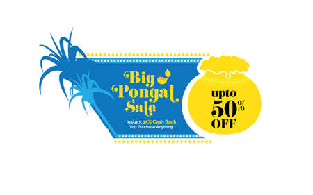 Pongal Festival Offer, Sale Banner Design Template with 50% Discount Tagのイラスト素材