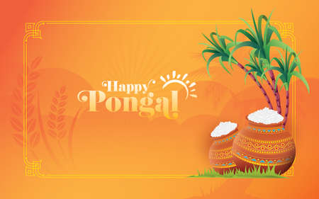 Happy Pongal Festival Background Design Templateのイラスト素材