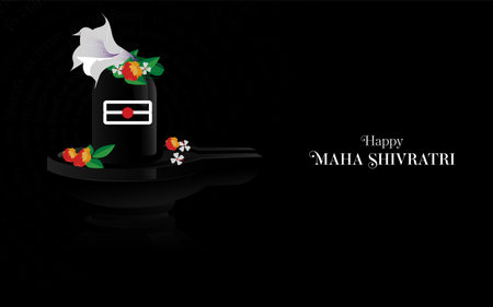 Maha Shivratri Festival Background Template Design with Black Shiv Ling Illustrationのイラスト素材