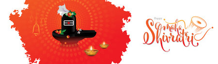 Happy Maha Shivratri Header Banner Background Template Design with Lingam Vector Illustrationのイラスト素材