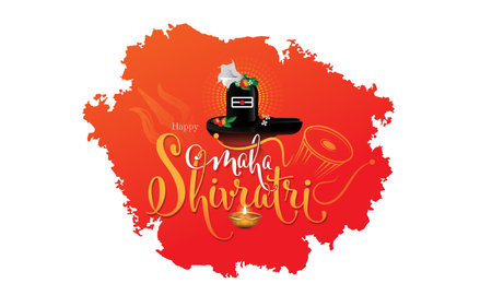 Hindu Festival Happy Maha Shivratri Hindi Greeting Background Template Design with Lingam Vector Illustrationのイラスト素材
