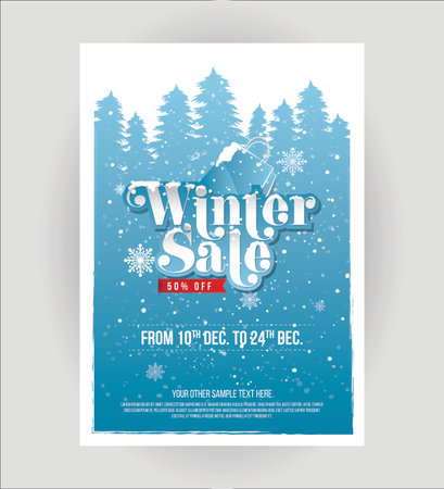 Winter sale poster design template with snowflakes. Vector illustration.のイラスト素材