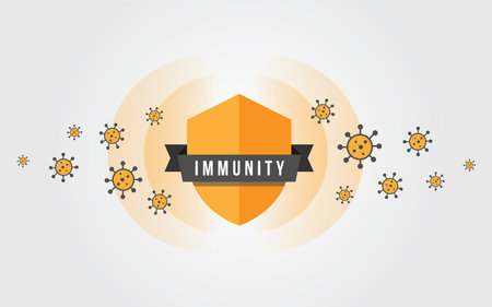 Immune system concept with shield and coronavirus cells. Vector illustration.のイラスト素材