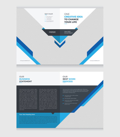 Modern business brochure template design with blue geometric background. Vector illustrationのイラスト素材