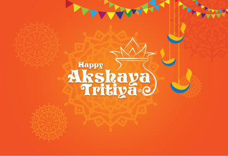 Happy Akshaya Tritiya festival greeting background with kalash and diyaのイラスト素材