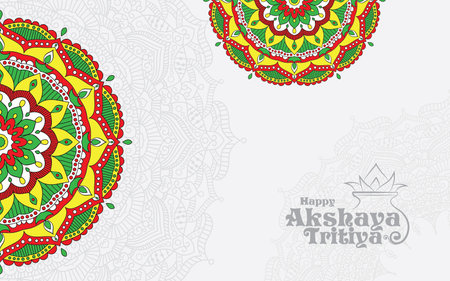 Happy Akshaya Tritiya festival greeting background with kalash and diyaのイラスト素材