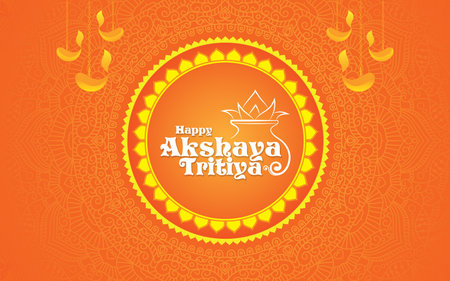 Happy Akshaya Tritiya Banner with mandala ornament. Vintage decorative elements. Hand drawn background.のイラスト素材