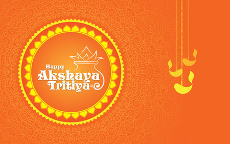 Happy Akshaya Tritiya Banner with mandala ornament. Vintage decorative elements. Hand drawn background.のイラスト素材