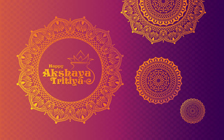 Happy Akshaya Tritiya Banner with mandala ornament. Vintage decorative elements. Hand drawn background.のイラスト素材