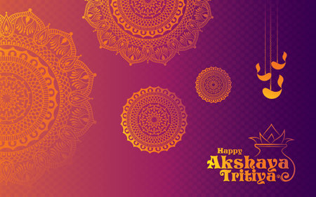 Happy Akshaya Tritiya Banner with mandala ornament. Vintage decorative elements. Hand drawn background.のイラスト素材