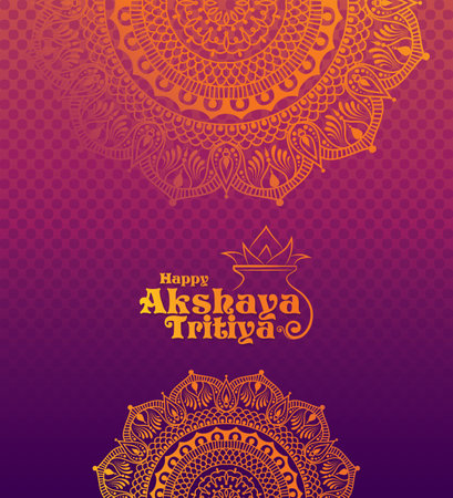 Happy Akshaya Tritiya Banner with mandala ornament. Vintage decorative elements. Hand drawn background.のイラスト素材