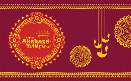 Happy Akshaya Tritiya festival greeting background with kalash and diyaのイラスト素材