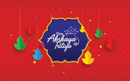 Happy Akshaya Tritiya festival greeting background with kalash and diyaのイラスト素材