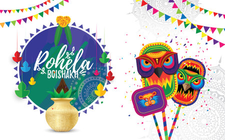 Happy pohela boishakh festival of India greeting card design vector illustrationのイラスト素材