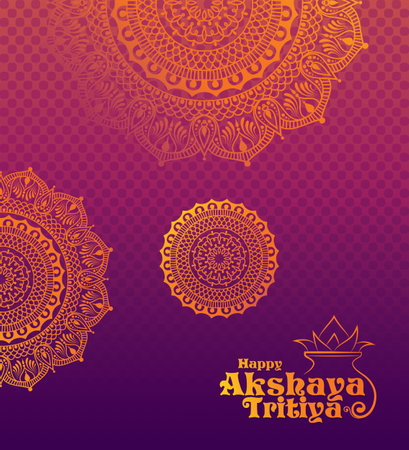 Happy Akshaya Tritiya Banner with mandala ornament. Vintage decorative elements. Hand drawn background.のイラスト素材